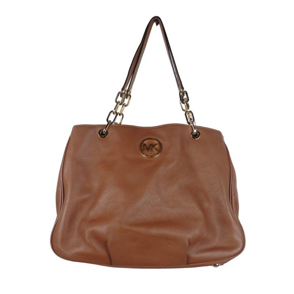 Michael Kors Tote Fulton brown gold hardware chain shoulder bag large - Picture 1 of 14